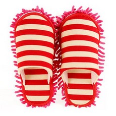 민스리빙 여성용 극세사 청소슬리퍼 스트라이프 28cm, 1세트, 크림레드