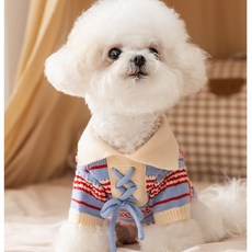 강아지옷 애견 터틀넥 니트 애견옷 겨울강아지옷 소프트 댕댕 가디건 겨울조끼 니트 티 셔츠 강아지 스웨터(레트로 신사 스타일 패션러브 강아지 추동룩 필수템), S (권장 체중 2-3kg), 스카이블루