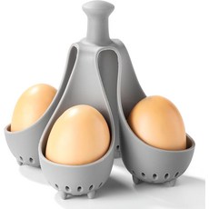 부드럽고 단단한 삶은 달걀을 만들기 위한 실리콘 달걀 보일러 랙 보관 및 4개의 보관할 수 있는 주방 장치, Light grey