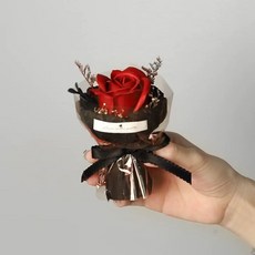올탐 미니 꽃다발 장미 카네이션 해바라기 비누꽃 투명 박스 감성 선물, 블랙 레드 로즈, 1개