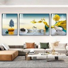 풍경화 금전수 백조 특대형 황금사슴 돈들어오는 행운, F, 40x60+80x60+40x60 2.3-2.8, 프리미엄 크리스털 그림 초투명 유광 투명 크리스털 표면
