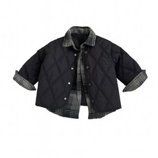 블랙체크레이어퀼팅자켓 아동 퀼팅 자켓 체크 레이어드 셔츠형 점퍼 겨울 보온성 좋은 남아 여아 아우터 데일리룩 캐주얼 아기 어린이집 등원룩