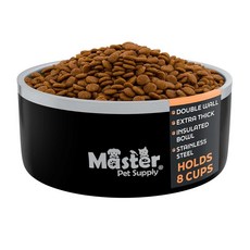 Master Pet Supply 스테인리스 스틸 강아지 그릇 - 708.7g(25온스) 튼튼함 - 피스타치오 이중벽 매우 두꺼운 단열 개 고양이 및 애완동물용 미끄럼 방지 반려, 8 Cups (64 oz), 블랙 벨벳