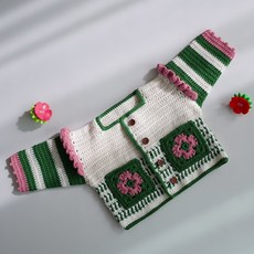 슬로우모먼츠 들꽃 모티브 가디건 - 아기 옷 코바늘 DIY 키트, 샘플과 동일, 나무 단추(다크브라운-소), 1개