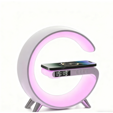 G字造型多功能檯燈：無線充電、藍牙音響、LED時鐘顯示，簡約時尚, 【尊享版】无线充+闹钟+夜灯+蓝牙音响+时钟