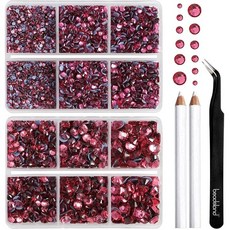 Beadsland(비즈랜드)핫픽스 라인석 옷 공예용 라인석 펜슬과 핀셋이 포함된 6가지 사이즈 혼합 키트, 장미, 6080개
