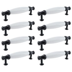 Chinflly 캐비닛 핸들 세라믹 손잡이 앤티크 빈티지 가구 하드웨어 구멍 간격 97mm/3.82인치 주방 옷장 찬장 서랍 문 장착 나사 포함 8개(블랙 앤 화이트), Style2