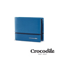 Crocodile 真皮皮夾 Martin系列中性短夾 8卡中翻與扣式零錢袋