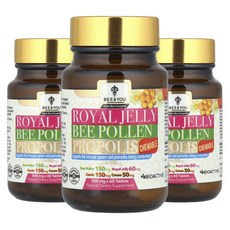 비앤유 프로폴리스 Propolis 로열젤리 꿀벌꽃가루 츄어블 60정 2+1, 3개