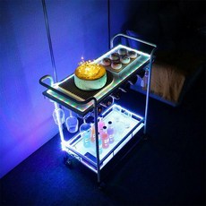 와인 트롤리 호텔 선반 서빙 무빙 서빙카트 서빙카, 1개, 조명 포함 와인랙 카트 크리스탈 방지 패널 포함