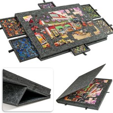 퍼즐 테이블 취미 보드판 서랍 수납 정리 작업대 거실 여가 플레이, 다크 회색 90x63x4.2cm 일반 1500 조각 정