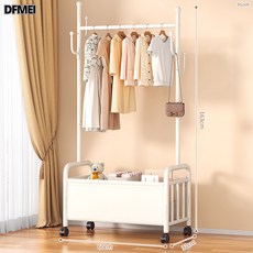 DFMEI 衣帽架落地臥室掛衣架家用室內輕奢可移動多功能宿舍收納衣服掛架, 60cm白架【加厚耐磨白色皮兜】衣帽掛鉤萬向輪+送調平底腳