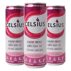 셀시우스 헬시 에너지 드링크 스파클링 와일드 베리 비건 무설탕 글루텐 프리, 355ml, 3개