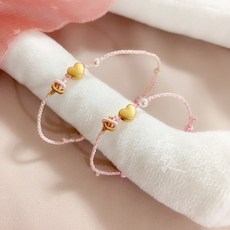 儒家寶寶 黃金純金/足金9999 愛心編織手繩/手鍊 (嫩粉), 1個, 0.025錢