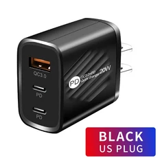 PD 60W 멀티 포트 EU/US/UK 플러그 충전기 3 in 1 USB 타입 C 고속 벽면 휴대용 전원 어댑터