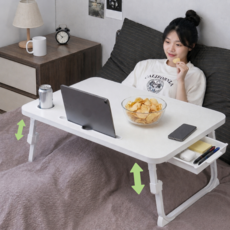 어라운드텐 높이조절 접이식테이블 사이드테이블 침대 간이식, 서랍형 그레이