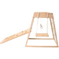 原木室內兒童攀爬架 鞦韆 滑梯 攀岩組合 1-8歲 承重200公斤, 溜滑梯（攀岩壁）+盪鞦韆+木吊環+軟梯繩