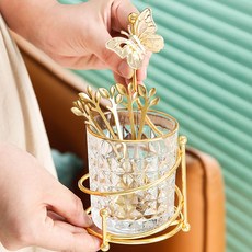 金色樹葉水果叉與小勺子甜品叉, 蝴蝶罐, 1個