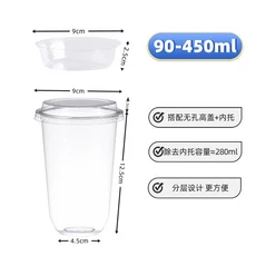 일회용 투명 U자형 컵 PET 비내열 냉음료 아이스크림 그릇 이중 레이어 내부 트레이 요거트 컵, 01 50pcs