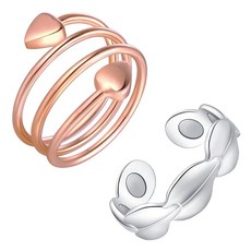 Feraco 여성용 구리 반지 2개 99.99 순수 자석 손가락 반지/림프 주얼리 선물용, 로즈 골드 & 실버 글램