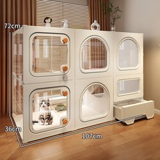 豪華貓籠全景貓別墅，帶貓廁所貓窩貓屋，家用小戶型寵物籠子, 1個, 【雙面透明】107*46*46 帶置物圍,豪華套餐：貓窩+寵物碗+基礎套餐