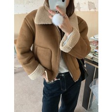 麂皮羊羔毛翻領短版外套 女士時尚保暖外套