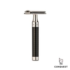 CONQUEST 德國 MUHLE ROCCA R96 黑色消光刮鬍刀 不銹鋼材質 蜂巢狀結構手柄 封閉式 三件式, 1個, 1