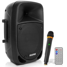Pyle PSBT105A - 1000W 휴대용 블루투스 PA 스피커 10인치 서브우퍼 UHF 무선 마이크 MP3 /USB /SD 충전식 배터리 LED 배터리 표시등 블랙, 800w