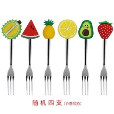 不銹鋼硅膠水果叉 兒童甜品叉子 6支裝, 1個, 隨機4支裝 介意勿拍 ,水果叉