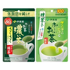이토엔 오이오차 사라사라 말차 들어간 녹차 지퍼백 분말 80g+ 진한 녹차 지퍼백 분말 80g 총2팩, 80g