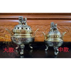 台製 銅器 祥獅古花淨爐 淨爐, 1個, 中 祥獅古花淨爐(三足)
