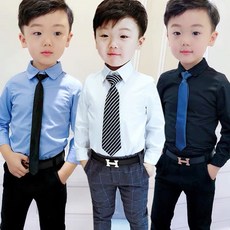 兒童長袖襯衫男童白色襯衫，多色可選，適合婚禮、拍照、演出等場合，展現孩子們的時尚品味