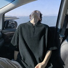 FINE ART 남성 여름 스트라이프 루즈핏 반팔 니트 데일리 반팔티