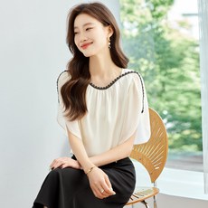 여성블라우스 셔츠 라운드넥 캐주얼 데일리 여름