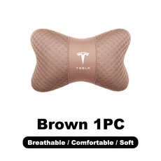 쿠쿠스토어 1PC 가죽 카시트 머리 받침 요추 지원 쿠션 베개 테슬라 모델 3 S X Y 로드스터 SpaceX 자동차, 06 1pc-brown