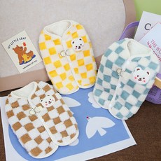 강아지외출복 애견실내옷 체크 보아털 폴리스 수면조끼 강아지옷 689000AA (1EA), 블루