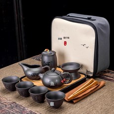 紫砂茶具套裝 便攜旅行功夫茶具, 1個, 鴻運當頭