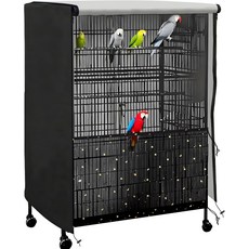 유니버설 버드 케이지 커버 반려동물 PU 코팅층이 있는 쉐이딩 옥스포드 천 작은 동물을 위한 굿나잇 둥근 사각 케이지용 조절 가능한 부드러운 에어리 나일론 메쉬 네트블랙, Black, 31.5×21×47in