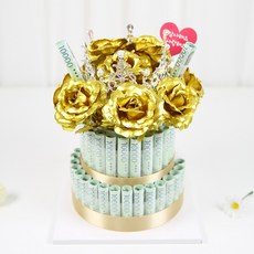 티아라 LED 비누꽃 용돈케이크, 1개, 2단-골드