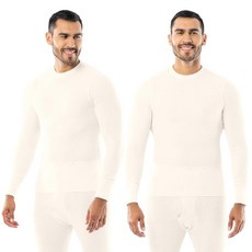 Indera 남성용 전통 롱 존스(Traditional Long Johns) 보온 속옷 상의_168882, Large, 아이보리 2팩_168882