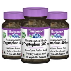 Bluebonnet 左旋色胺酸 500mg植物膠囊 無麩質, 60顆, 3罐