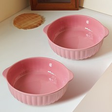 Tiger Pavilion 심플 세라믹 원형 양수 대접, 라즈베리 핑크, 2개