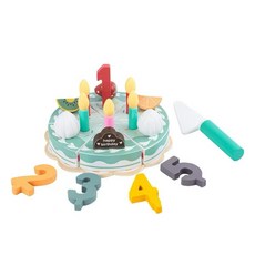 KABI 兒童木製生日蛋糕玩具組 角色扮演遊戲 模擬切蛋糕 附數字蠟燭水果配件, 木製生日蛋糕, 1個