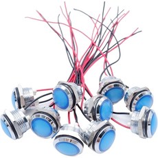 10개 LED 금속 표시등 12mm16mm19mm22mm 방수 경고 신호 램프 와이어 3V 6V 12V 24V 110V 220V 레드 그린파란색 19mm 5V
