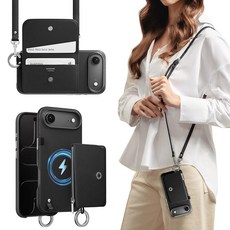 MAGEASY Pouch MagSafe 크로스바디 지갑 폰 케이스 아이폰 17 에어 16.8cm(6.6인치) 조절 가능한 스트랩이 있는 탈착식 지갑 낙하 보호 마그네틱 지