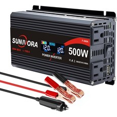LCD 디스플레이 AC 콘센트 2개 PD 타입-C 및 USB 3.0 카 플러그인 어댑터 콘센트가 장착된 500와트 파워 인버터 12V DC-110V120V 컨버터 1000W 피크, 3000 Watt