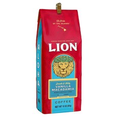Lion Coffee 아라비카 커피콩 라이트 로스트 프리미엄 그라운드 커피 구운 코코넛 맛 알로하 맛 283.5g(10온스) 백, 바닐라 마카다미아, 10 Ounce (Pack of 1), 283g