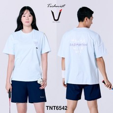테크니스트 티셔츠 배드민턴 반팔 상의 코튼라이크 오버핏 페일 블루 TNT6542 남녀공용