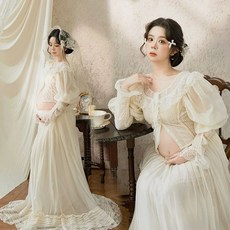 블랙 만삭 촬영 베이지 반목 화보 셀프 사진 임부복, 다크카키 원단 상의 드레스