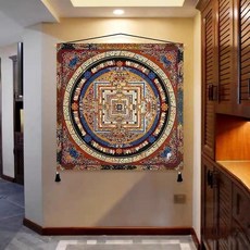 【開發票/統編】西藏唐卡布藝掛畫 六字真言心經玄關掛布 方形聚財裝飾畫 入門布藝掛飾, 唐卡17,寬60-高60cm